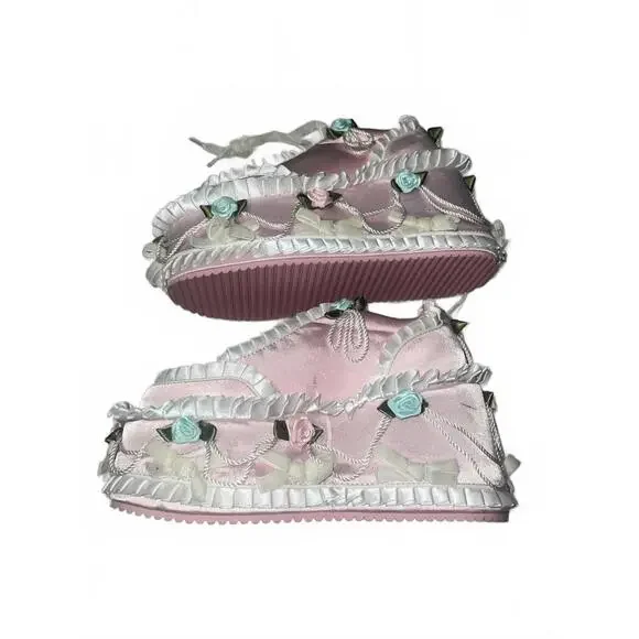 Dolls Kill Pink and White Ruffled CAKE QUEEN Sneakers - Picture 7 of 8